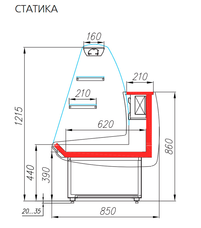 Прилавок холодильный кондитерский Полюс ЭКО ВХСд-1,5 (K85 SM 1,5-1)