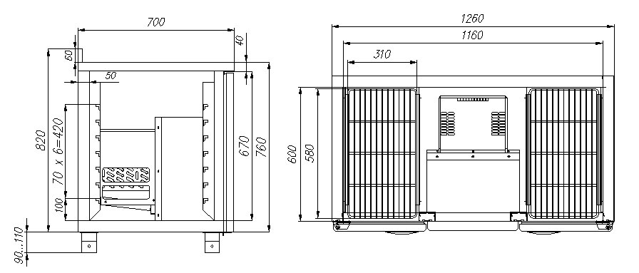 Холодильный стол Полюс T70 M2-1 (2GN/NT) (1 дверь, 3 ящика)
